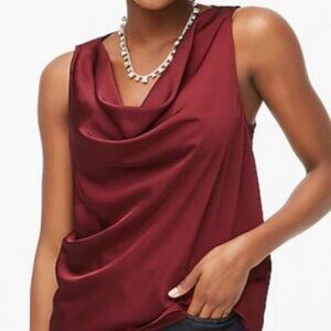 J Crew Tank Top Womens XXS Burgundy Draped Cowl Neck Sleeveless Blouse Shirt New